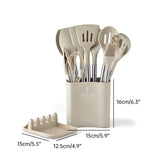 13PCS Silicone Kitchen Utensil Set Stainless Steel Handle Non-Stick Cooking Tool - Black - Side View