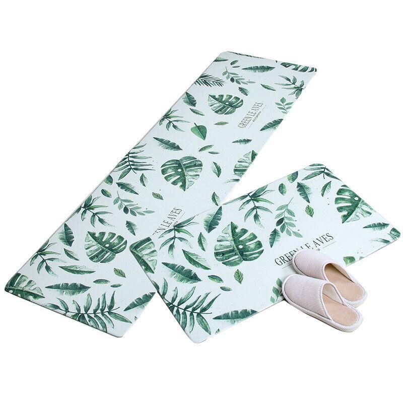 45x180cm Kitchen Mat Non-Slip Waterproof Pvc Floor Rug Carpet Anti-Oil Easy Clean - Leaf