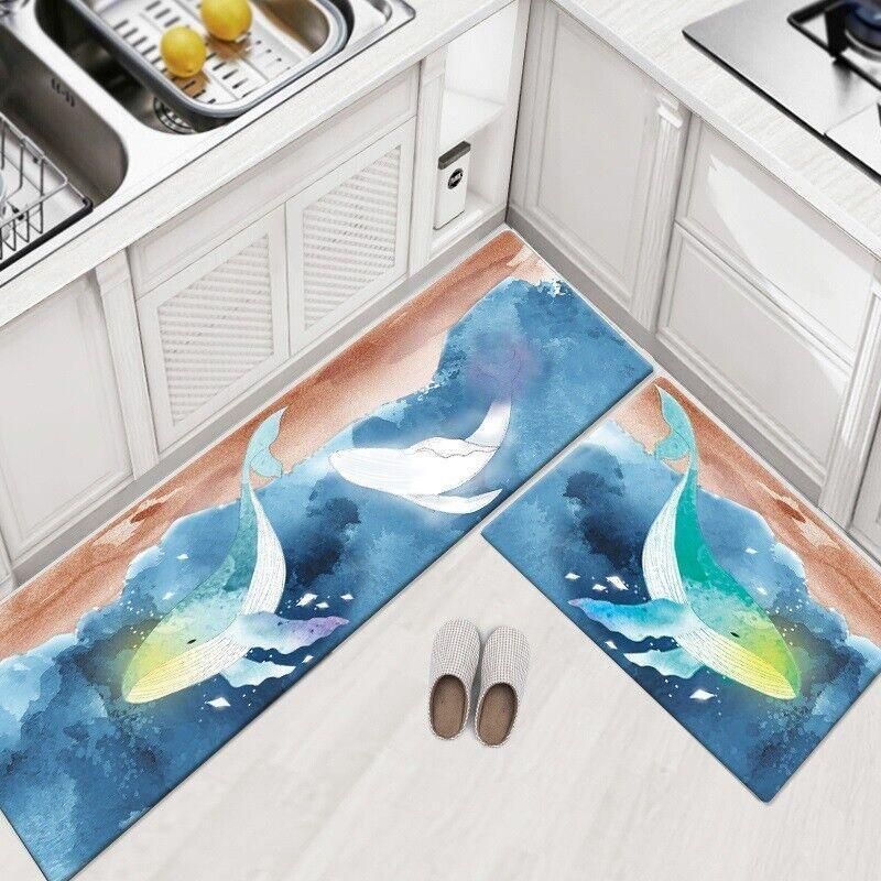 45x180cm Kitchen Mat Non-Slip Waterproof Pvc Floor Rug Carpet Anti-Oil Easy Clean - Leaf