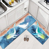 45x180cm Kitchen Mat Non-Slip Waterproof Pvc Floor Rug Carpet Anti-Oil Easy Clean - Leaf - Close-Up Angle