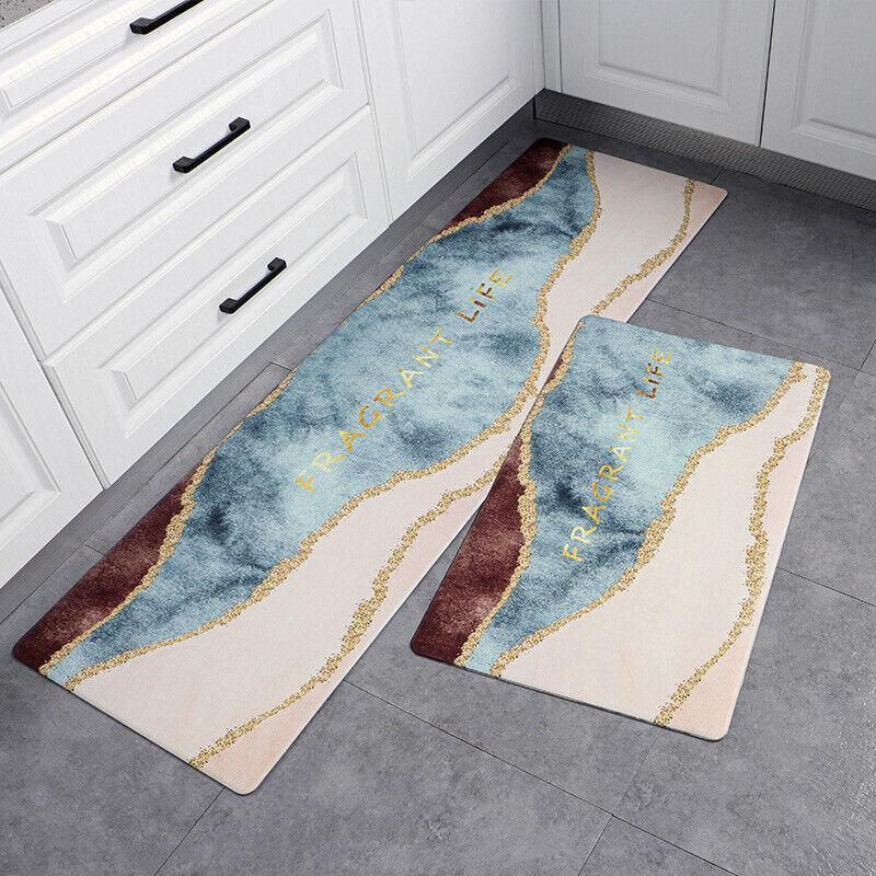 45x180cm Kitchen Mat Non-Slip Waterproof Pvc Floor Rug Carpet Anti-Oil Easy Clean - Leaf