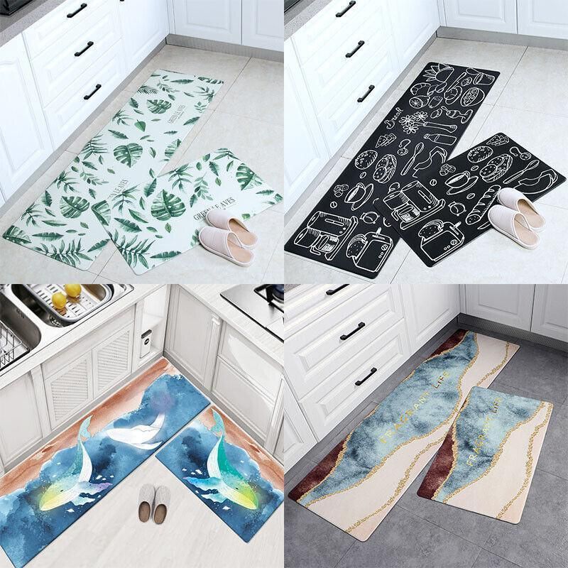 45x180cm Kitchen Mat Non-Slip Waterproof Pvc Floor Rug Carpet Anti-Oil Easy Clean - Leaf
