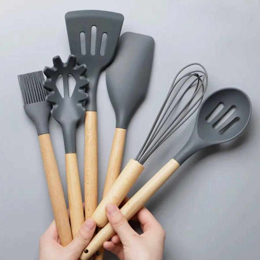 19-Piece Grey Kitchen Utensil Set with Storage Holder