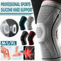 Black Knee Brace Knee Compression Sleeve Professional Sports Silicone Knee Support - L
