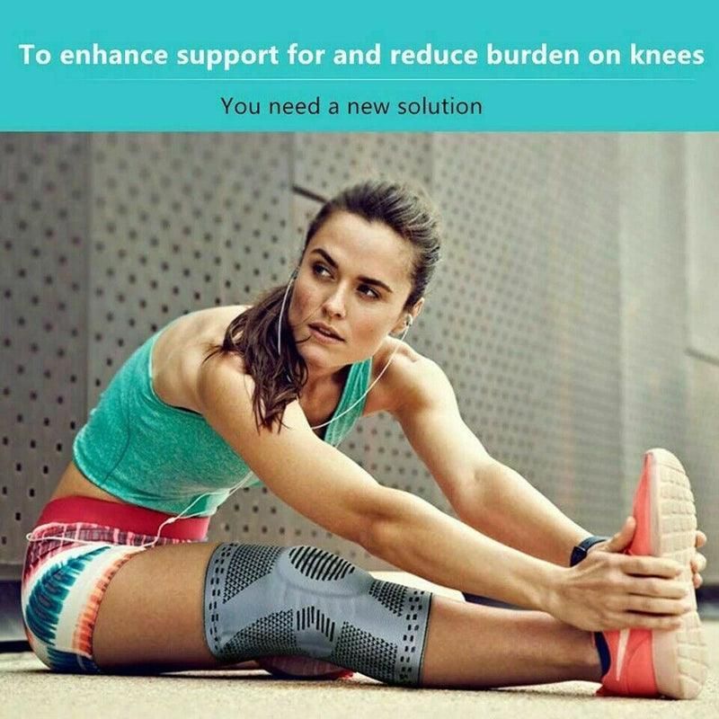 Black Knee Brace Knee Compression Sleeve Professional Sports Silicone Knee Support - XL