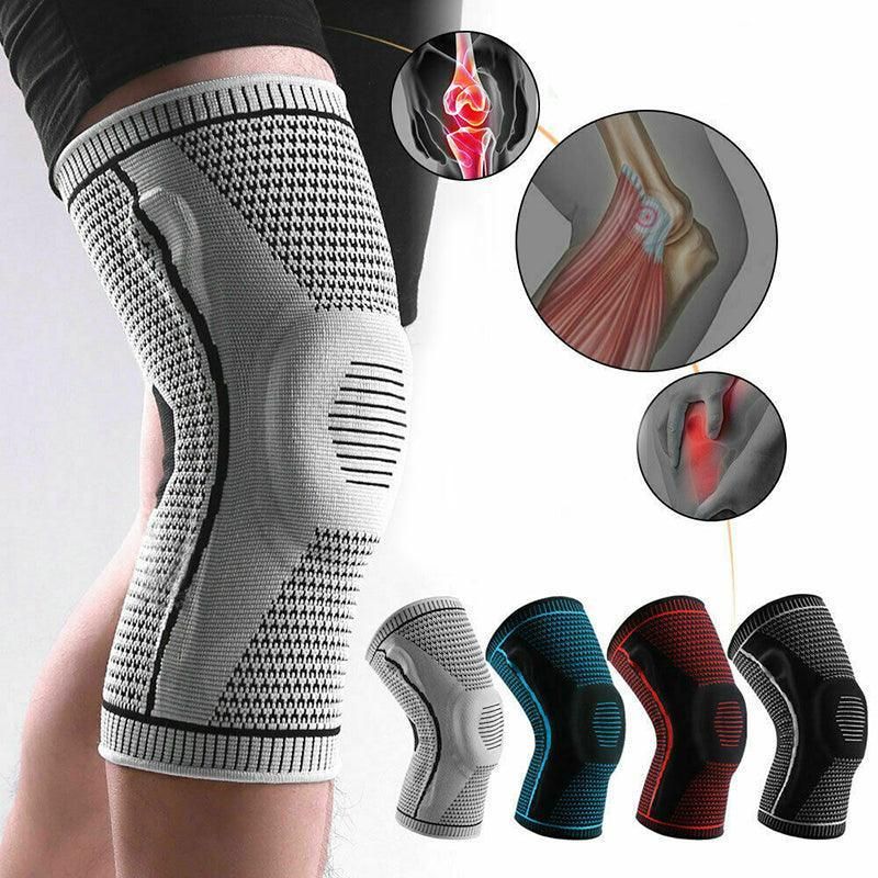 Black Knee Brace Knee Compression Sleeve Professional Sports Silicone Knee Support - XL