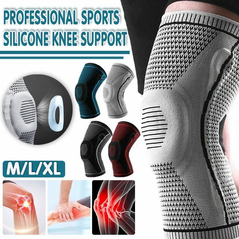 Black Knee Brace Knee Compression Sleeve Professional Sports Silicone Knee Support - M