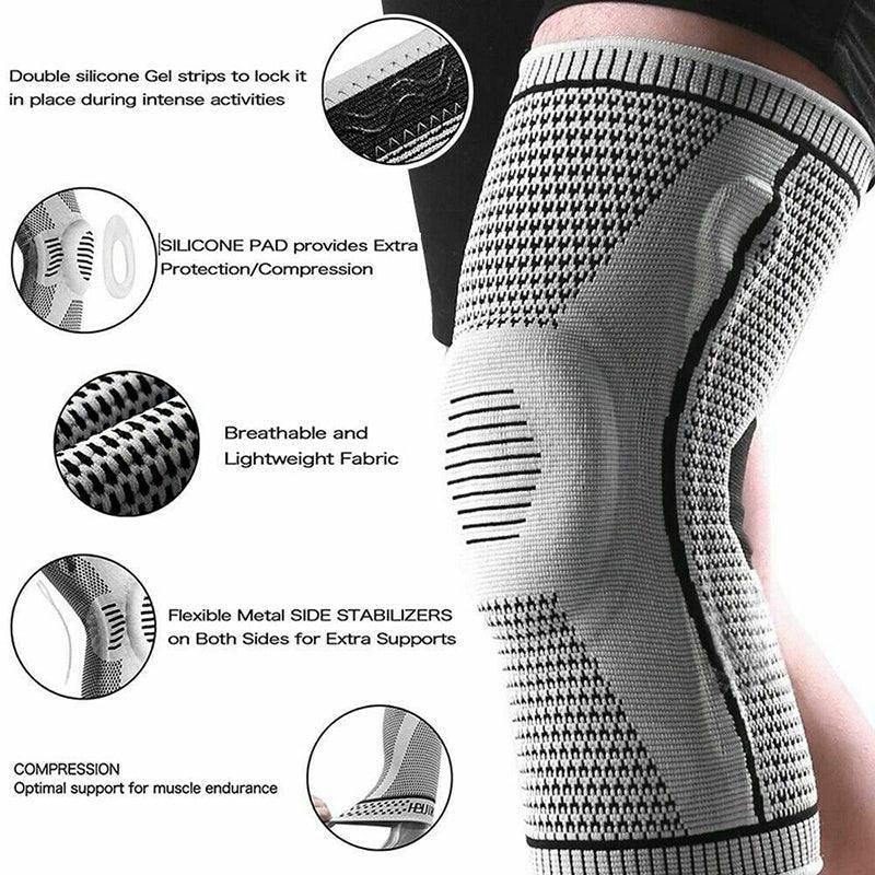 Black Knee Brace Knee Compression Sleeve Professional Sports Silicone Knee Support - M
