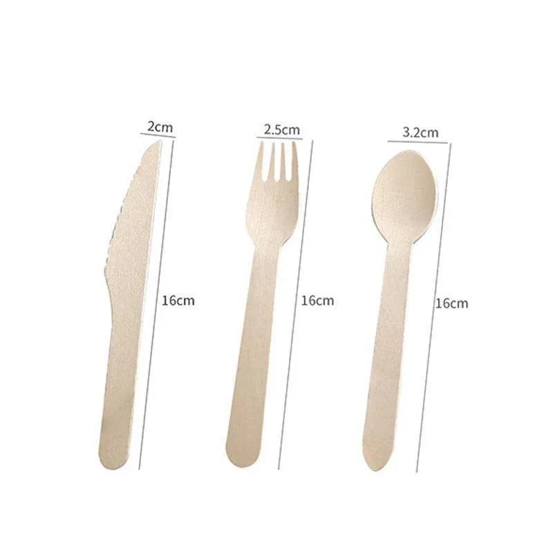 Wooden Cutlery Set Disposable Bamboo Wood Bulk Buy Forks Spoons Knives Party Eco