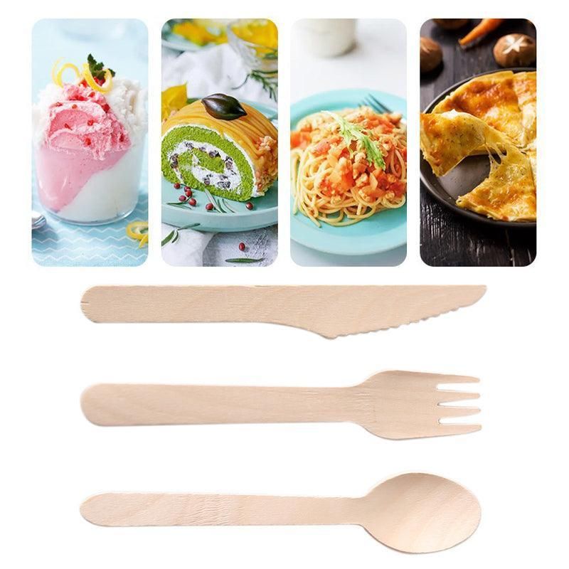 Wooden Cutlery Set Disposable Bamboo Wood Bulk Buy Forks Spoons Knives Party Eco