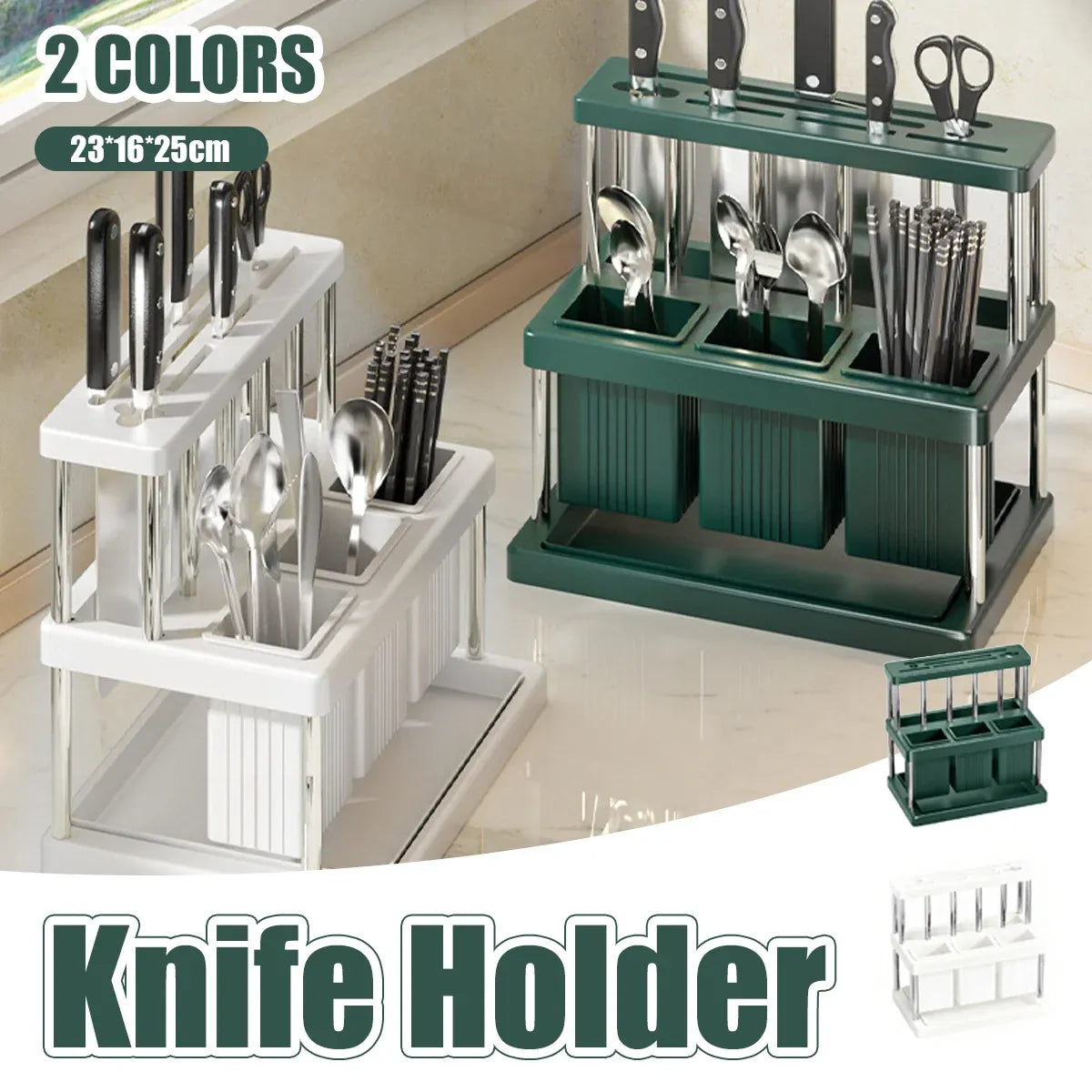 Multifunctional Kitchen Countertop Knife Block Holder with Drain Tray
