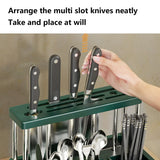 Multifunctional Kitchen Countertop Knife Block Holder with Drain Tray - Rear View
