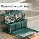 Multifunctional Kitchen Countertop Knife Block Holder with Drain Tray - Low Angle