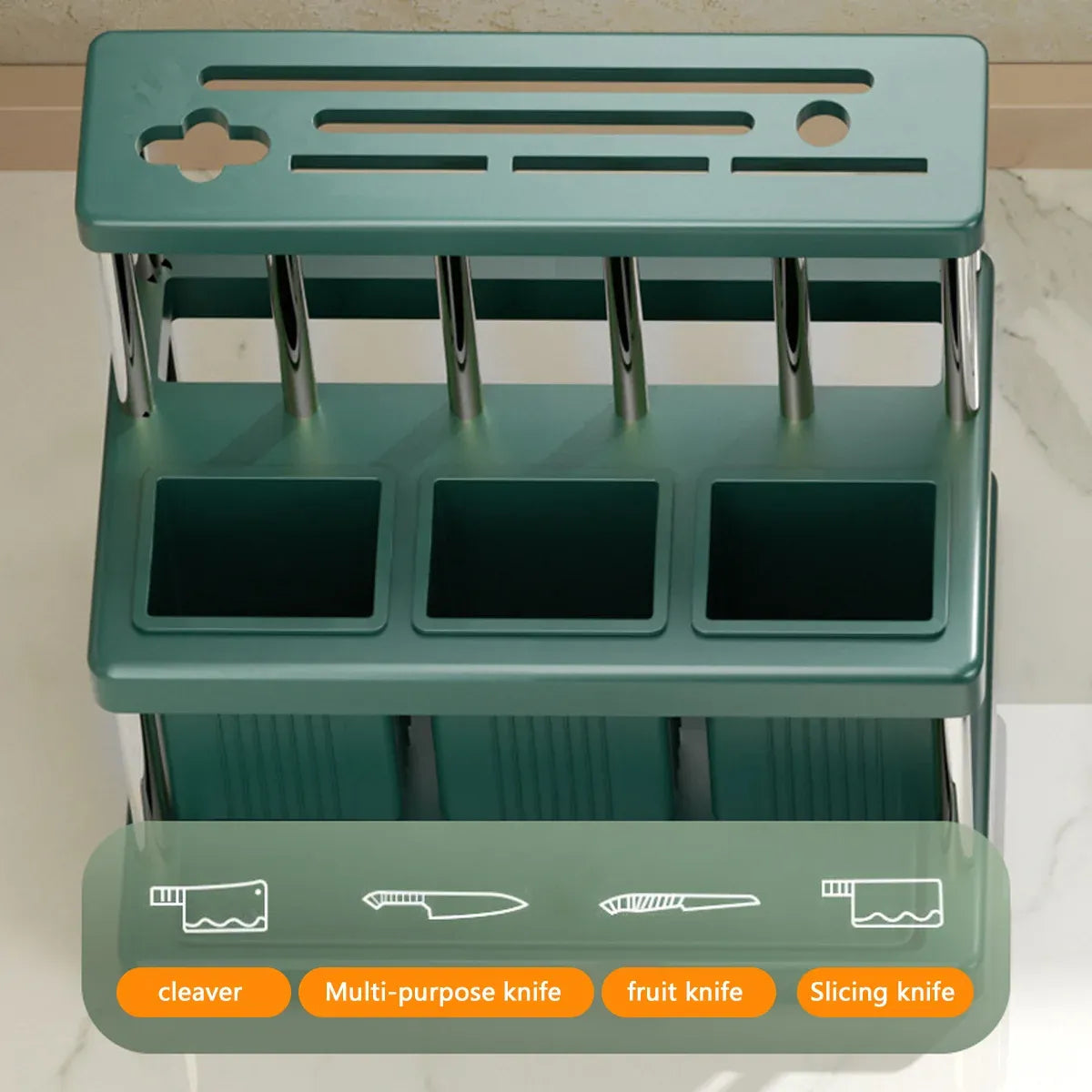 Multifunctional Kitchen Countertop Knife Block Holder with Drain Tray