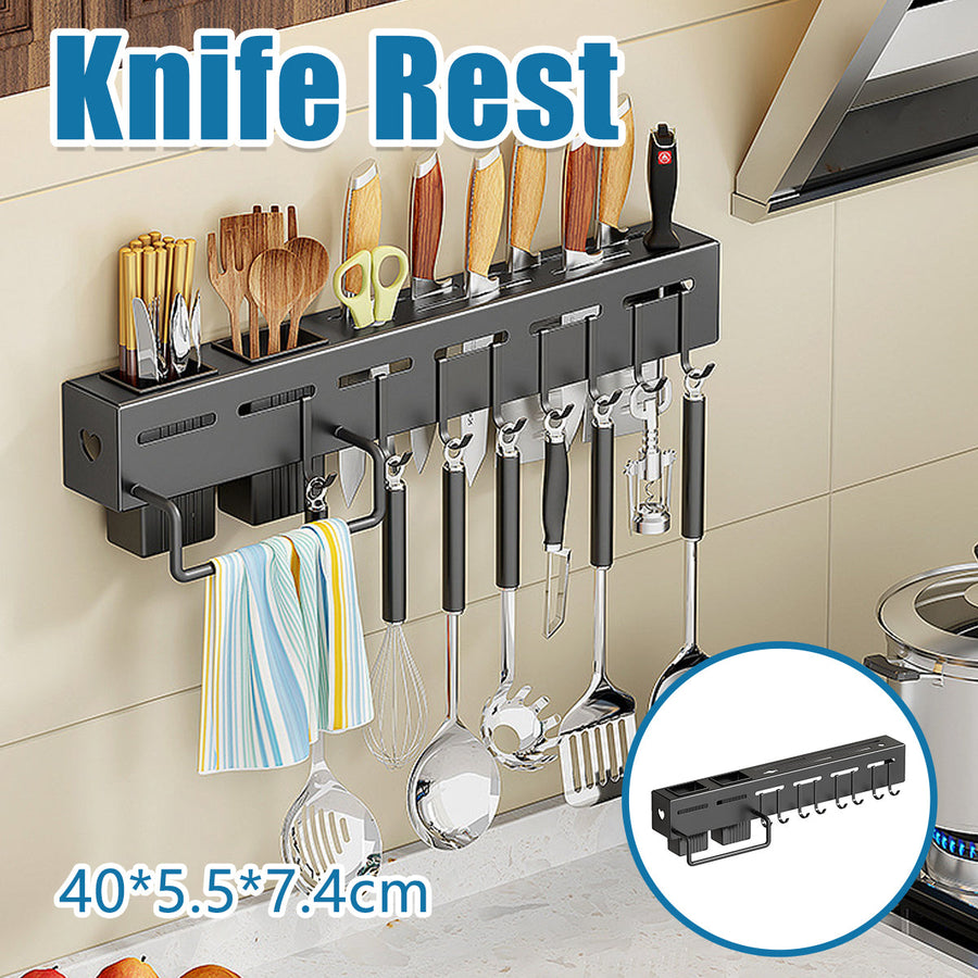 Stainless Steel Kitchen Utensil Storage Rack Organiser Knife Pan Holder Shelves