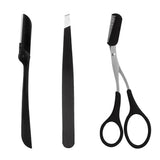 Eyebrow Razor Set Trimmer Shaver Scissors Spooley Dermaplaning Tweezers - Front View