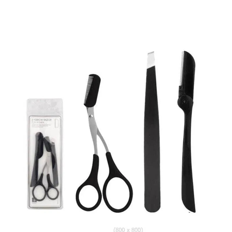 Eyebrow Razor Set Trimmer Shaver Scissors Spooley Dermaplaning Tweezers
