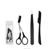 Eyebrow Razor Set Trimmer Shaver Scissors Spooley Dermaplaning Tweezers - Side View