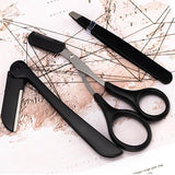 Eyebrow Razor Set Trimmer Shaver Scissors Spooley Dermaplaning Tweezers - Top-Down View