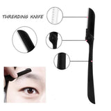 Eyebrow Razor Set Trimmer Shaver Scissors Spooley Dermaplaning Tweezers - Rear View