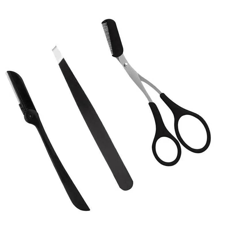 Eyebrow Razor Set Trimmer Shaver Scissors Spooley Dermaplaning Tweezers