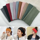 Women Headband Solid Wide Turban Knitted Cotton Hairband Girls Elastic Hair Band - Coffee - Rear View