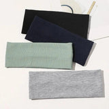 Women Headband Solid Wide Turban Knitted Cotton Hairband Girls Elastic Hair Band - Coffee