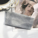 Women Headband Solid Wide Turban Knitted Cotton Hairband Girls Elastic Hair Band - Coffee