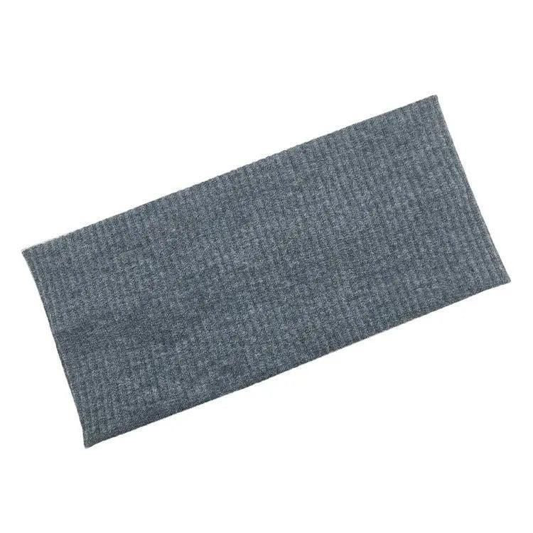 Women Headband Solid Wide Turban Knitted Cotton Hairband Girls Elastic Hair Band - Dark Grey
