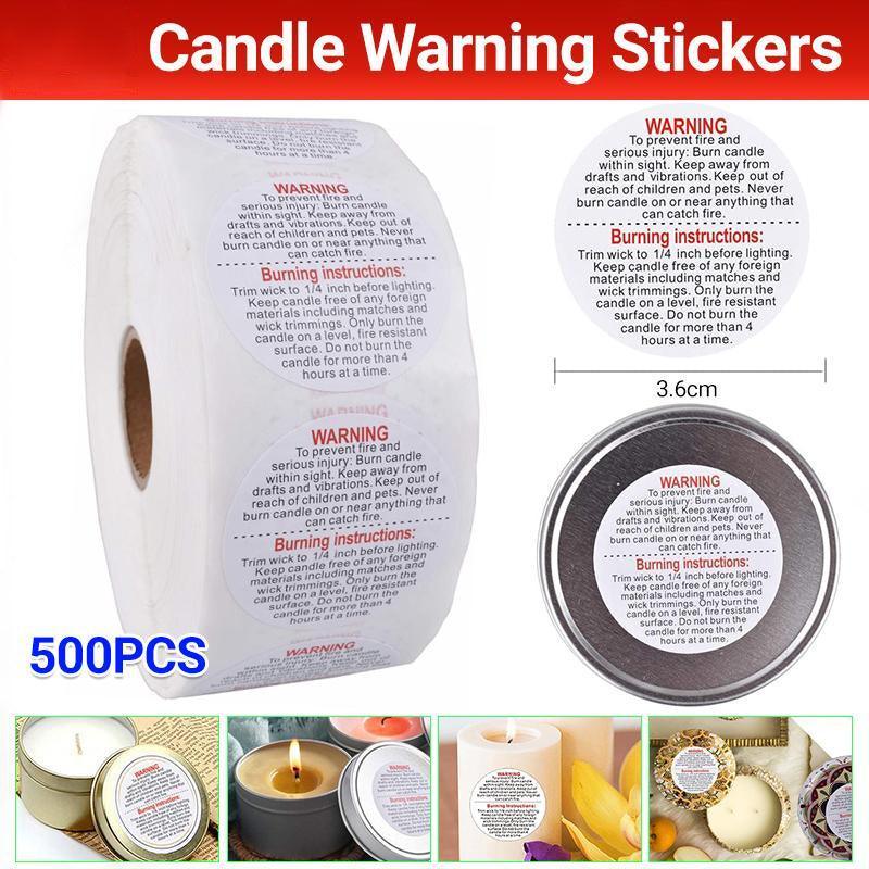 500PCS Candle Warning Labels Roll Round Stickers for Jars Wax Melts Containers