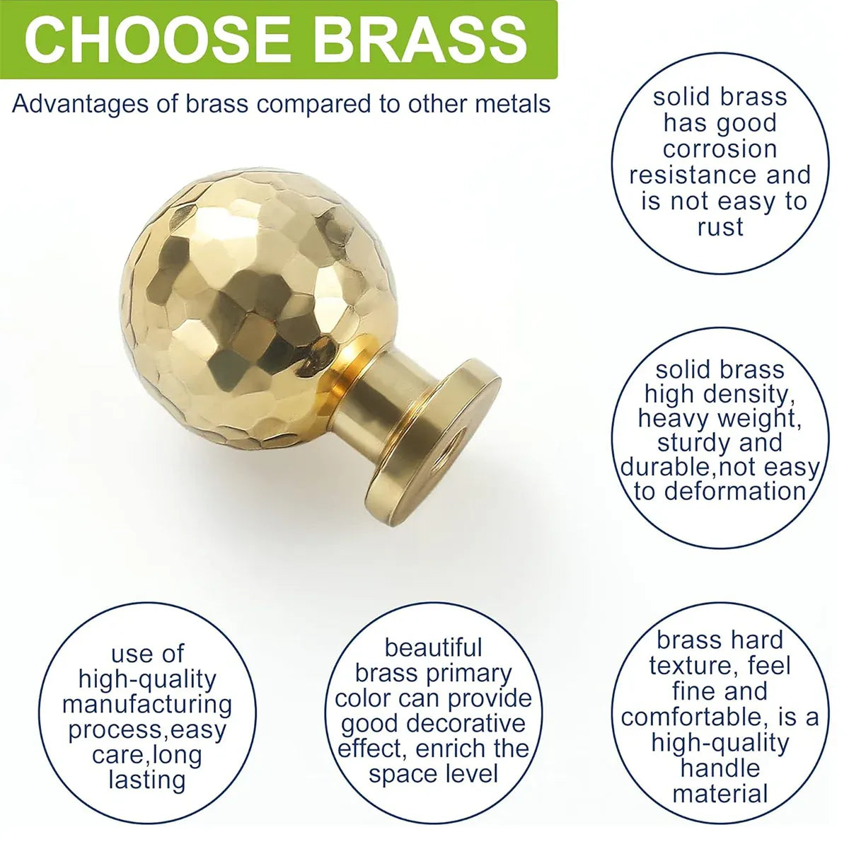 Gold Hammer Ball Handle Knob Closet Door Pull Drawer Handle Wardrobe Hardware - Flat Round Shape