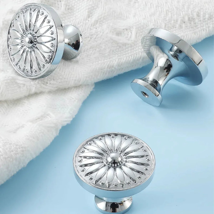 Cabinet Door Handle Round Single Hole Drawer Pull Cabinet Pattern for Furniture - Silver