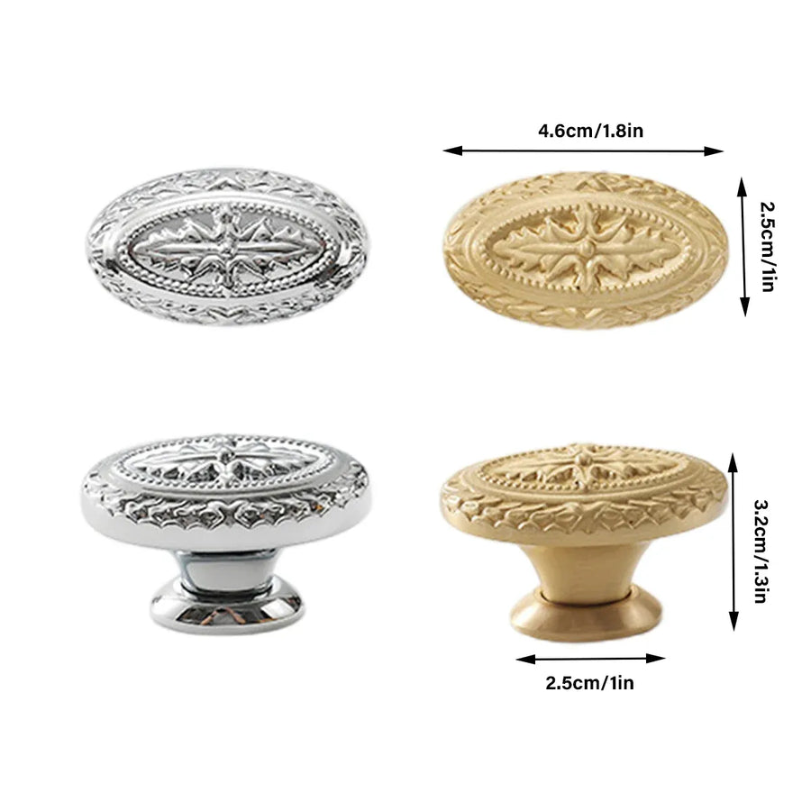 French Cabinet Door Handles Oval Shape Retro Style 2 Colours for Drawer Wardrobe - Silver