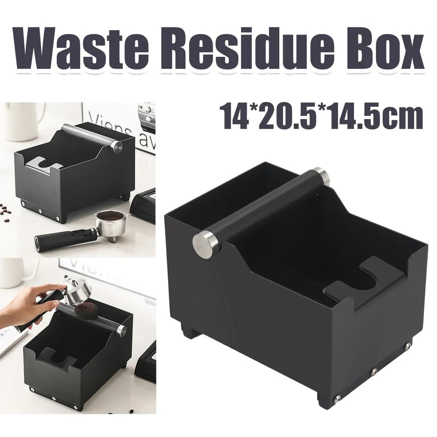 Coffee Knock Box with Powder Press Holder PTFE-Coated Metal Black
