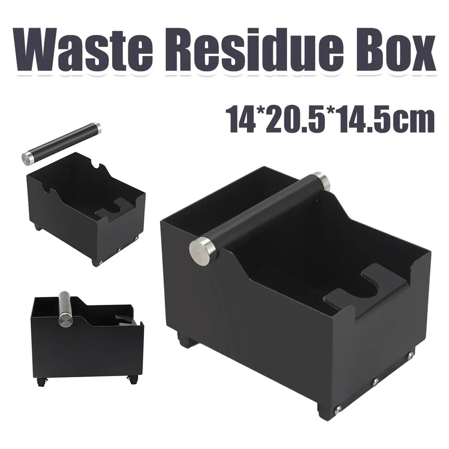 Coffee Knock Box with Powder Press Holder PTFE-Coated Metal Black