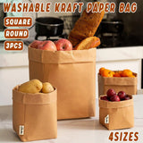 3pcs Washable Kraft Paper Storage Bag for Kitchen Desktop Refrigerator Organizer - L-Square - Front View
