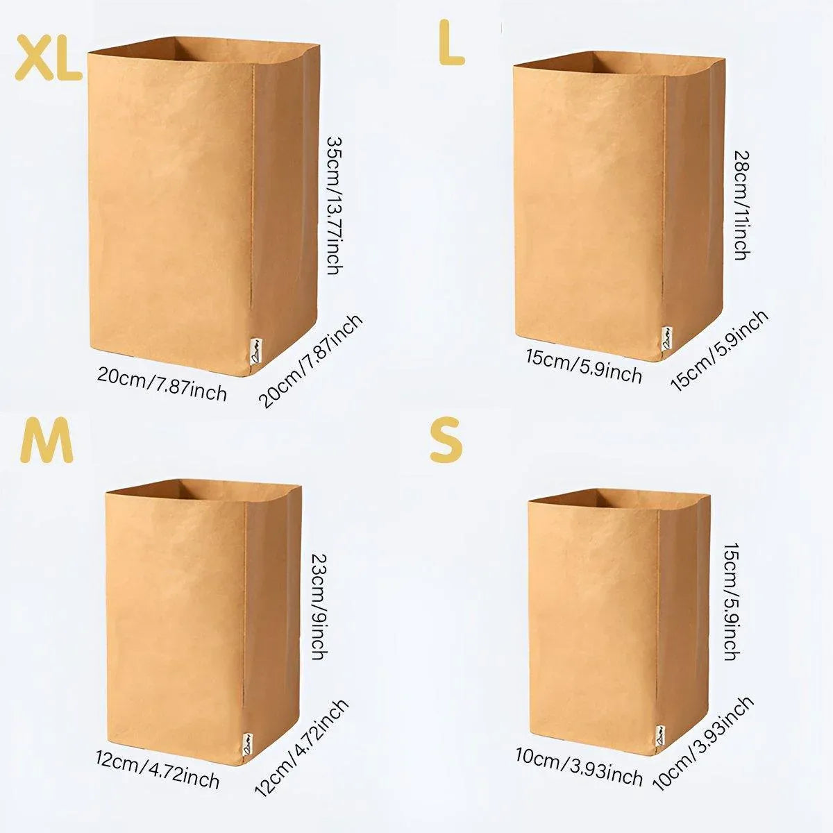 3pcs Washable Kraft Paper Storage Bag for Kitchen Desktop Refrigerator Organizer - L-Square
