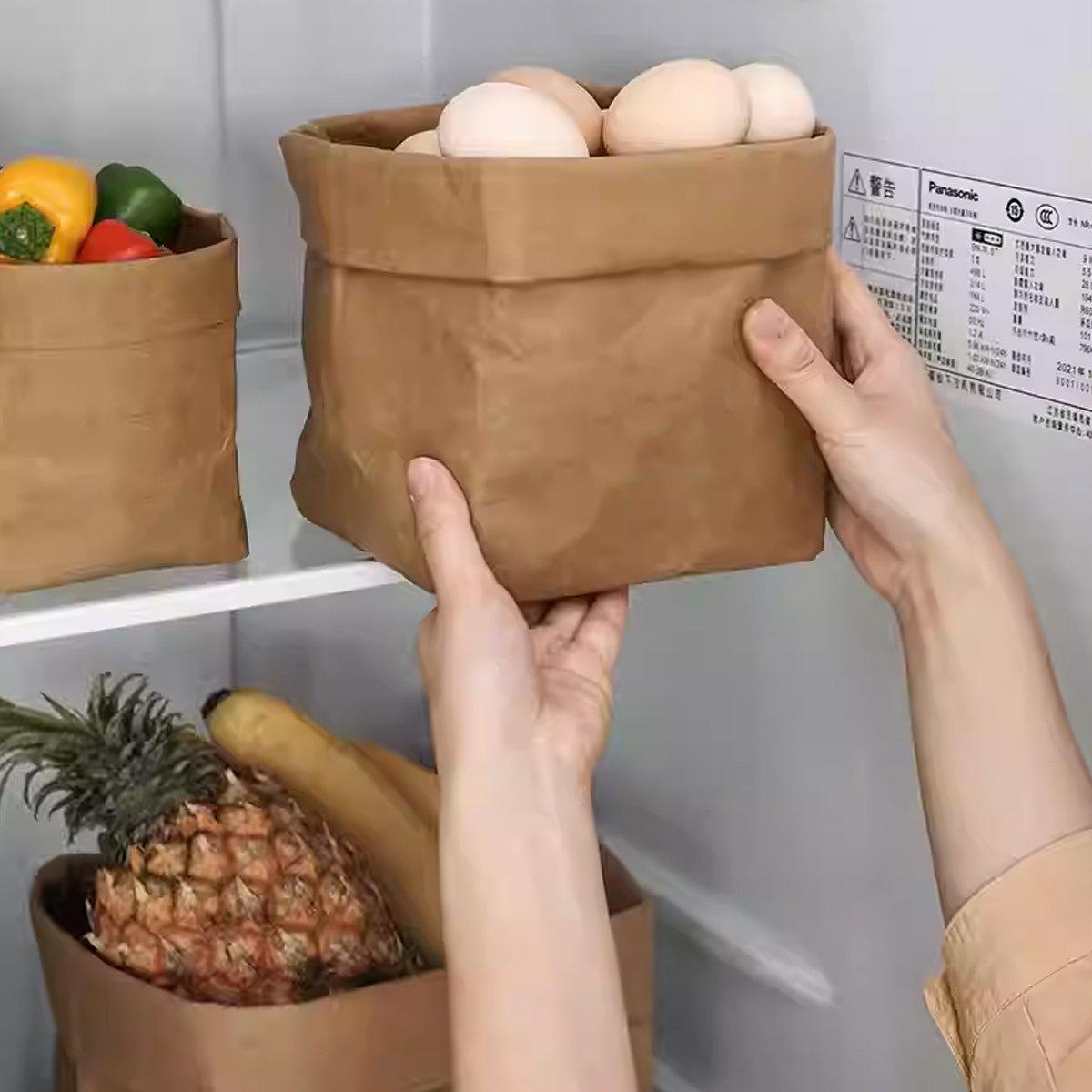 3pcs Washable Kraft Paper Storage Bag for Kitchen Desktop Refrigerator Organizer - M-Square