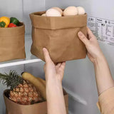 3pcs Washable Kraft Paper Storage Bag for Kitchen Desktop Refrigerator Organizer - S-Square - Rear View