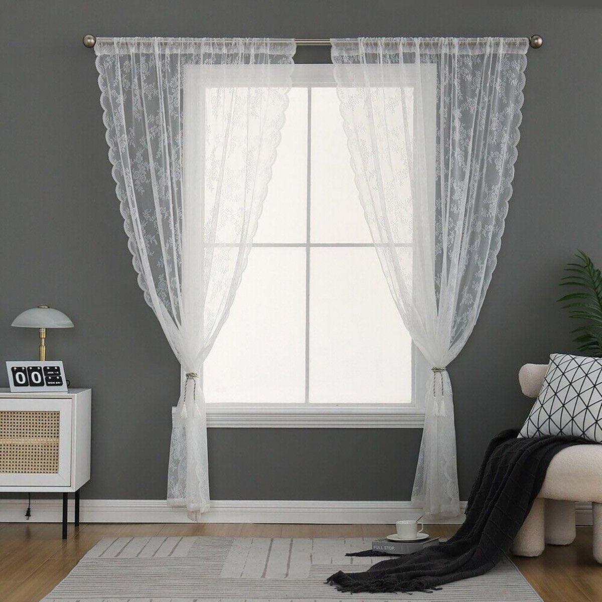 Elegant Lace Curtain Bedroom Window Door Screen Privacy Window Decor - 145*100cm