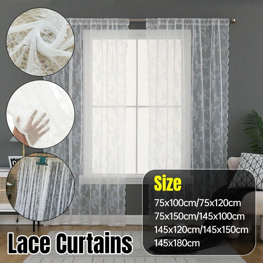 Elegant Lace Curtain Bedroom Window Door Screen Privacy Window Decor - 145*150cm