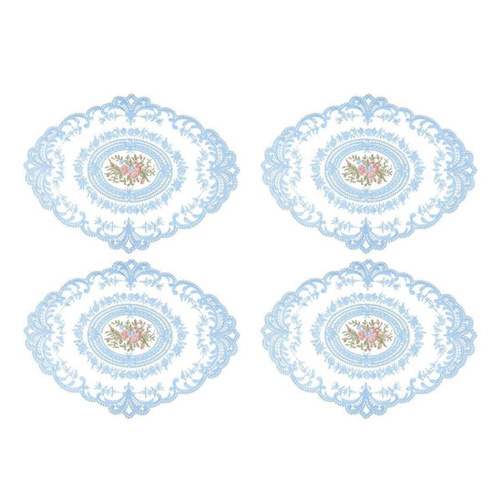 4 Pack Retro Lace Oval Placemats 31x42cm French Crochet Doilies 4 Colors Set - Sky Blue