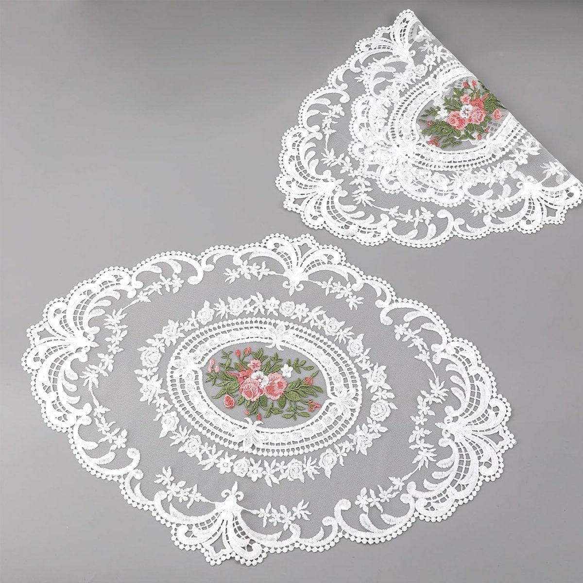 4 Pack Retro Lace Oval Placemats 31x42cm French Crochet Doilies 4 Colors Set - Sky Blue