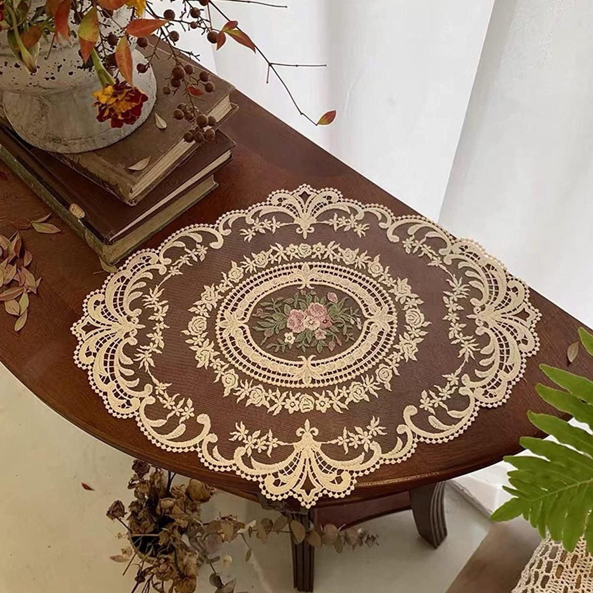 4 Pack Retro Lace Oval Placemats 31x42cm French Crochet Doilies 4 Colors Set - Sky Blue