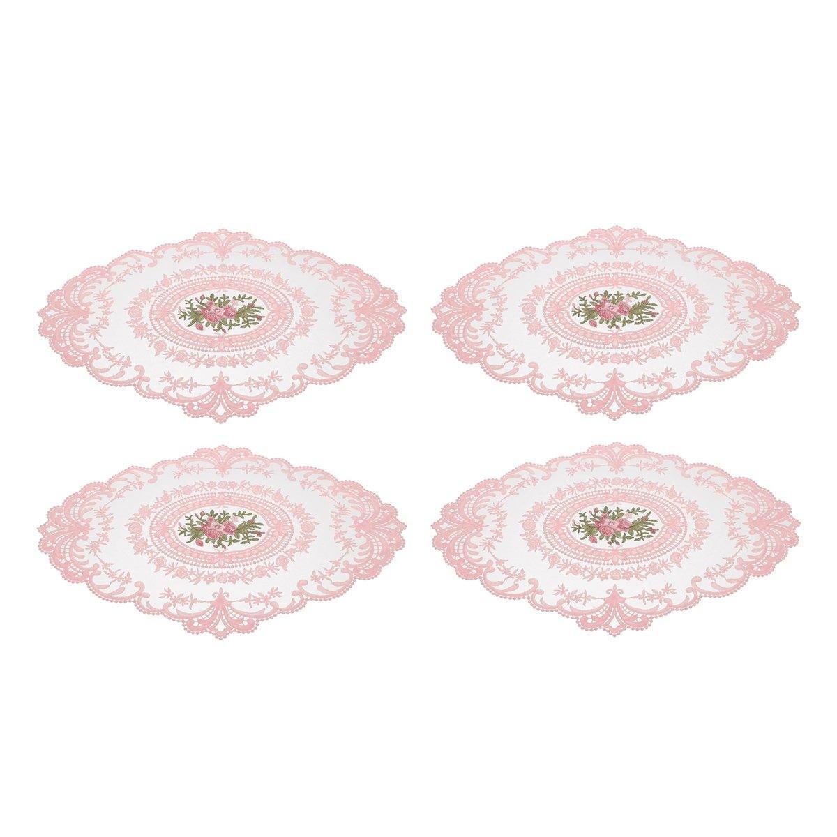 4 Pack Retro Lace Oval Placemats 31x42cm French Crochet Doilies 4 Colors Set - Sky Blue