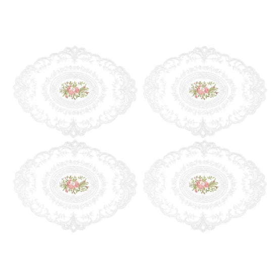 4 Pack Retro Lace Oval Placemats 31x42cm French Crochet Doilies 4 Colors Set - White