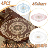 4 Pack Retro Lace Oval Placemats 31x42cm French Crochet Doilies 4 Colors Set - White - Front View