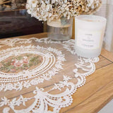 4 Pack Retro Lace Oval Placemats 31x42cm French Crochet Doilies 4 Colors Set - White - Low Angle