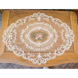 4 Pack Retro Lace Oval Placemats 31x42cm French Crochet Doilies 4 Colors Set - White - Top-Down View