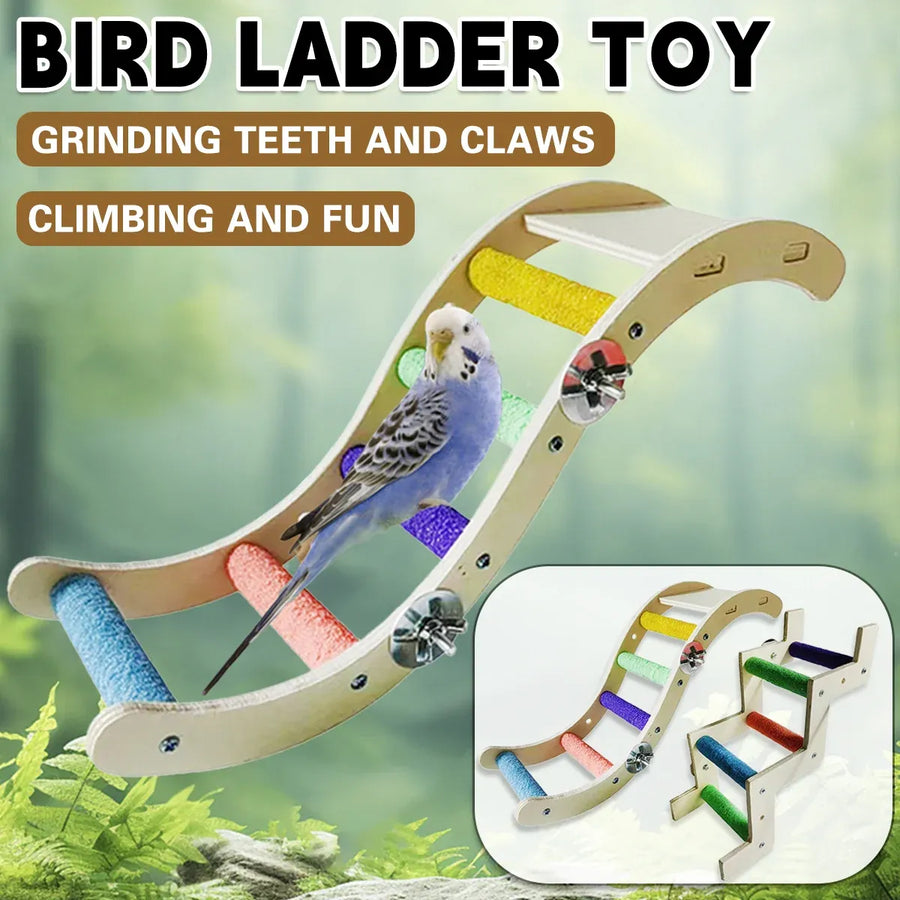 Wooden Parrot Climbing Ladder Swing Toy Claw Grinding Sanded for Small Birds - Curved